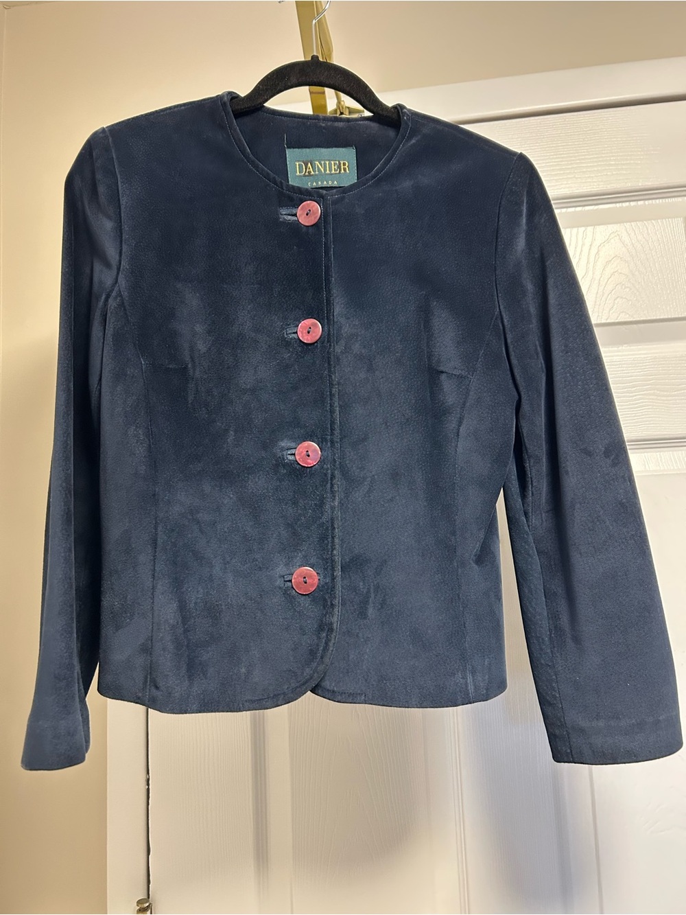 Danier Navy Suede Collarless Jacket Size XS